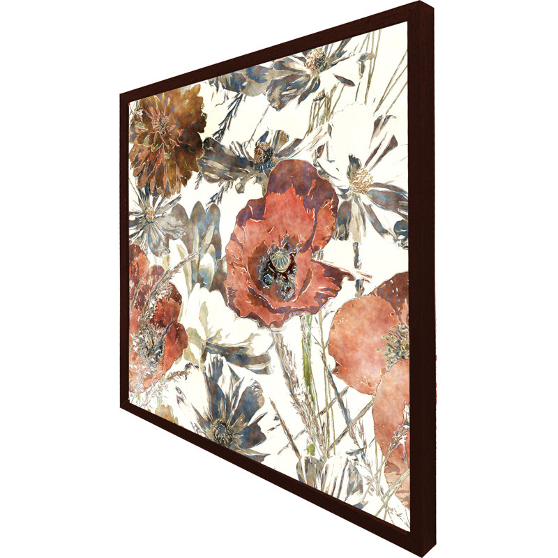 Burkittsville Watercolour Flower Print - Single Picture Frame Print, 51cm H x 51cm W x 4cm D, Brown Framed