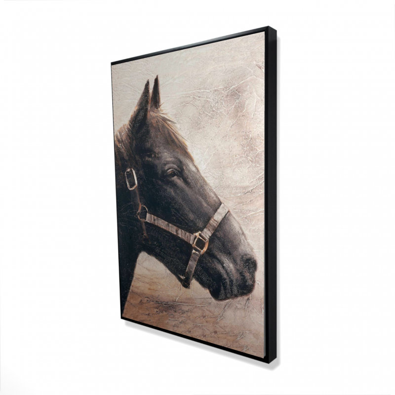 «Gallopin le cheval brun», art sur toile encadré beige pour la décoration intérieure