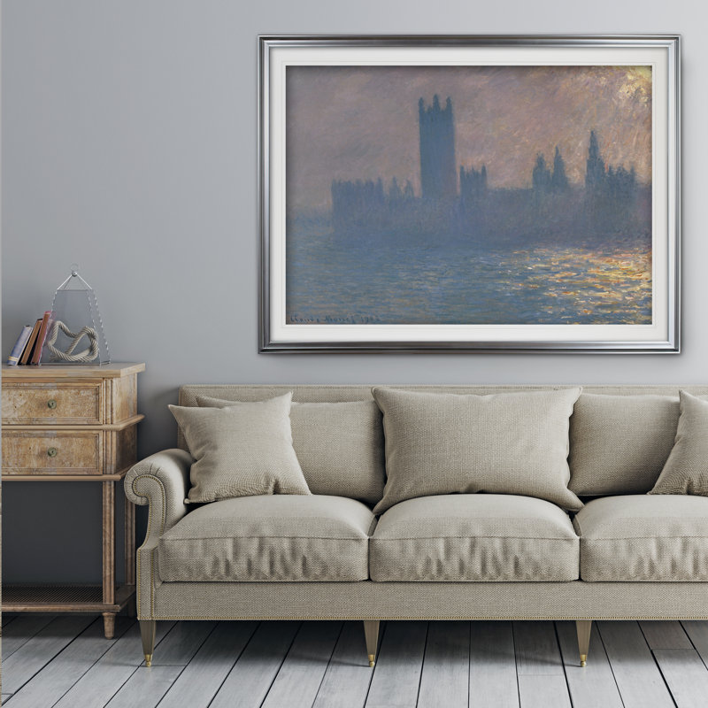 « maisons of parlement » par claude monet print, Cadre argenté, H 28 po x l 38 po x P 1,5 po
