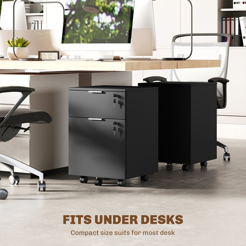 42cm Wide 2 -Drawer File Cabinet, Black/Black