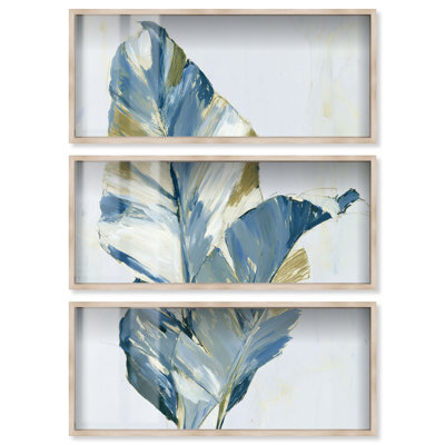 Ensemble de 3 impressions sous-cadre Majestic Frond Shadowbox Print Blue Floral, art de chambre à coucher par Art Remedy