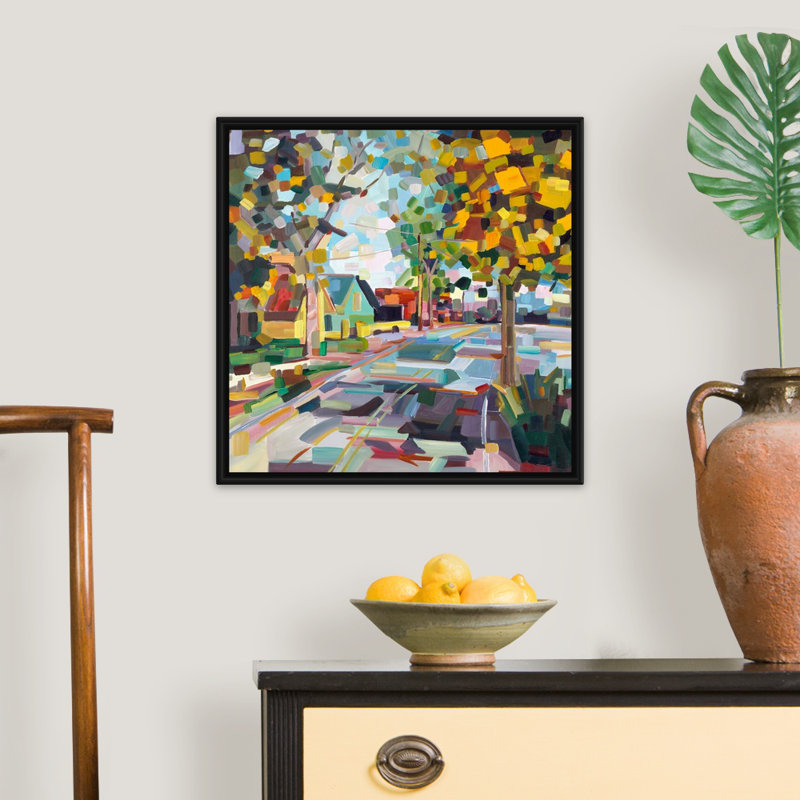 « Fall Neighborhood » par Brooke Borcherding, reproduction d’art sur toile, H 22 po x l 22 po x 1,75 po, Cadre flottant noir