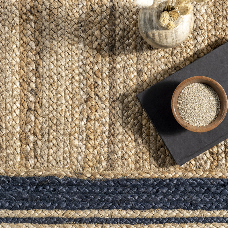 Tapis brun / bleu marine en jute tissé à la machine Speight, Ovale 4 pi x 6 pi