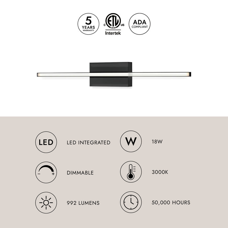 Vega Minor 1 - Light LED Wallchiere, 3" H x 24" W x 2.125" D, Brushed Nickel