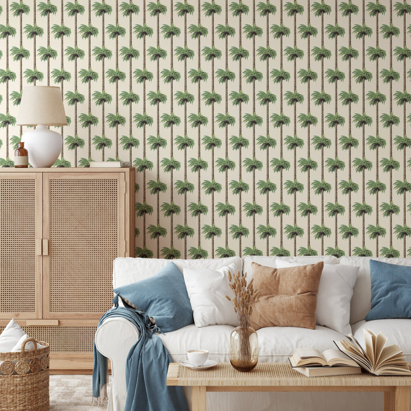 Retro Tiki Palm Trees - Wallpaper, Linen, Non-pasted