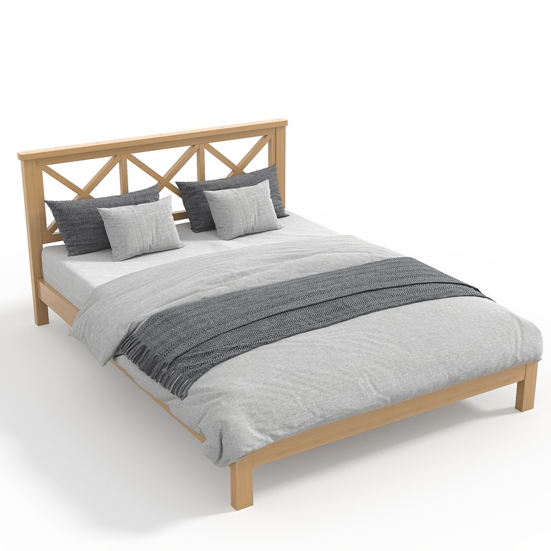 Full Size Solid Bamboo Platform Bed With X Design Headboard, Mid-Century Style, No Box Spring Needed, Sturdy Bamboo Bed Frame For Bedroom, Natural Finish