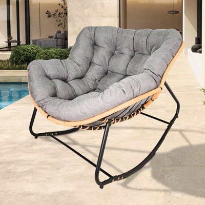 Méridienne, fauteuil à bascule de style moderne d'intérieur et d'extérieur à bascule pour le jardin de la chambre à coucher, dossier à oreilles uni - noir + gris Royal Lawn Porch, avec design ergonomique gris foncé