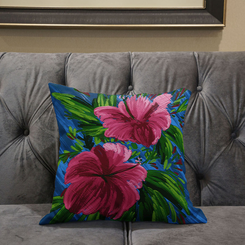 Floral Square Throw Cushion, 46cm H x 46cm W, Pink/Green/Blue