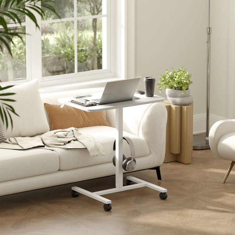 Table de lit mobile debout sur roulettes avec roulettes, grain de bois blanc, Grain de bois blanc / blanc