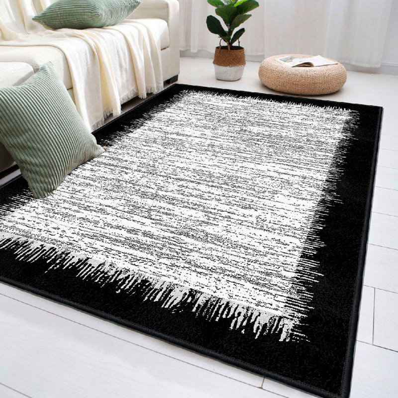 Elegant 100% Cotton Carpet, 31.5 x 118.1 inches | Antibacterial, Non-Slip PVC Underside, Thick 0.3 in Pile | Machine Washable, Modern White, Grey & Black Design | Perfect for Living Room, Bedroom & Office Decor