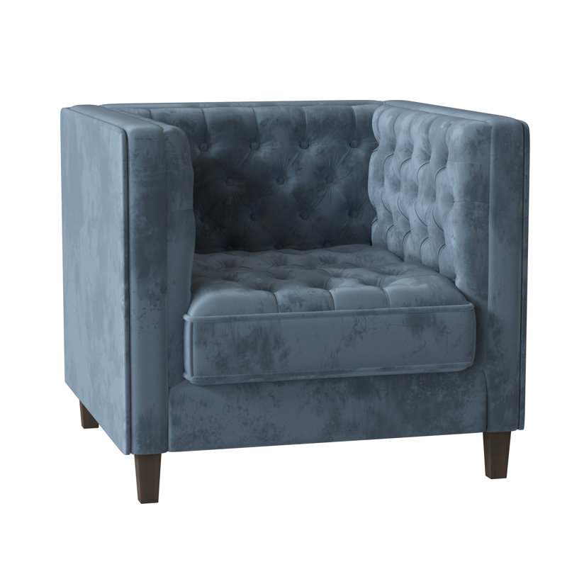 Jess Tufted Armchair, Bella Ocean Performance Velvet, Brown Mahogany