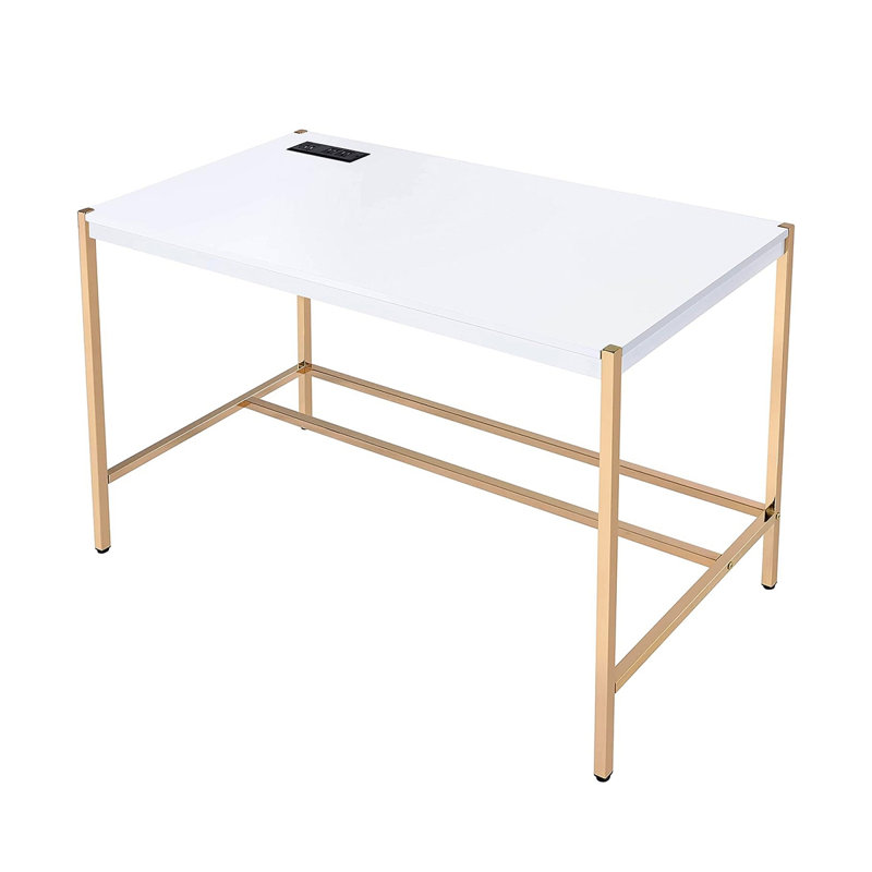 Bureau d'écriture rectangulaire avec ports USB, Blanc