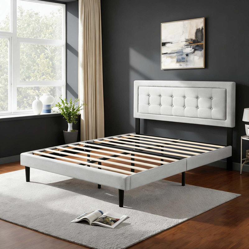 Base de lit tapissier grand format, Gris