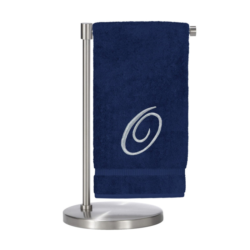 Ensemble de serviettes de bain 2 pièces 100% coton monogramme, Marine / Argent, O