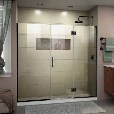 DreamLine Unidoor-X 72 - 72.5 inch W x 72 inch H Frameless Hinged Shower Door in Matte Black - Right Wall Installation