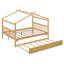 Lit double pour enfant avec lit gigogne simple, structure en bois, toit en ciel, construction en pin massif, naturel-1587893306