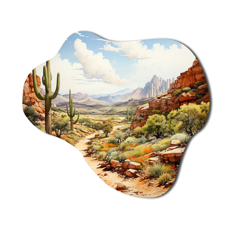 «Mexico Cactus Oasis Impasto II», art mural en métal Mexique asymétrique, reproduction de sculpture murale en métal