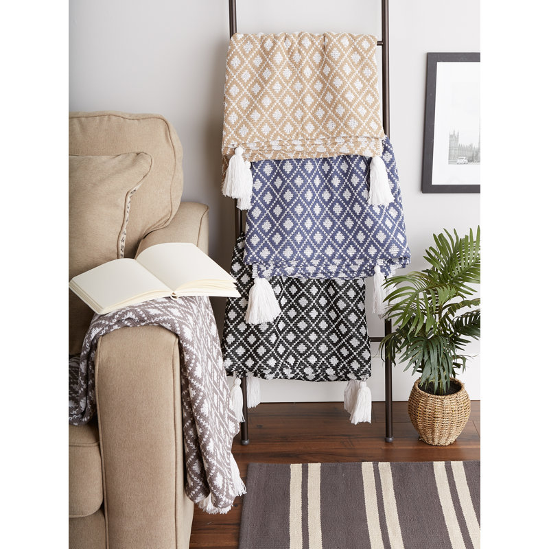 Throws Diamond Print Hand Woven Throw Blanket, Gray