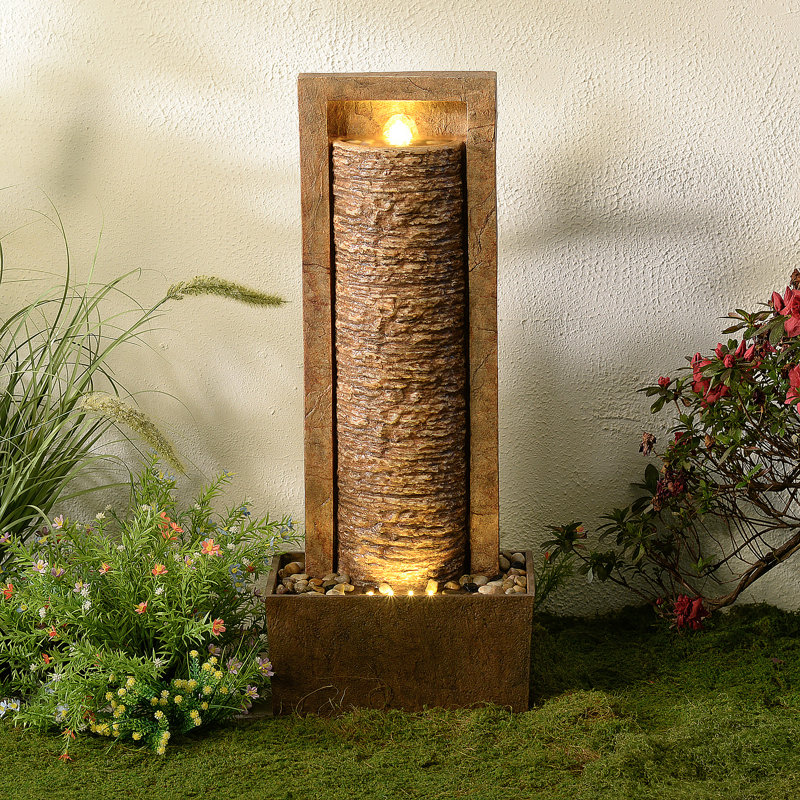 Weather Resistant Waterfall Fountain with Light, Brown