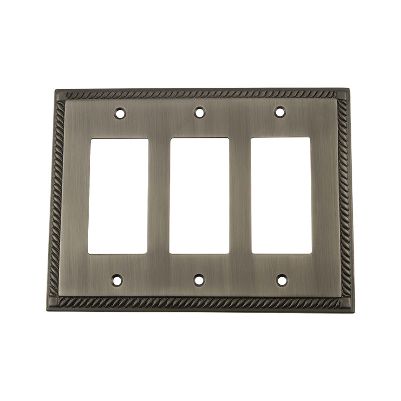 Rope 3-Gang Rocker Wall Plate, Antique Pewter