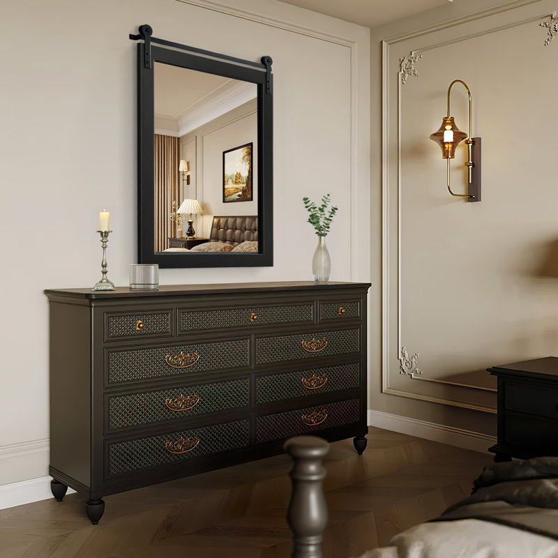 Miroir d'appoint mural rectangulaire en bois massif Farmhouse, Noir, 22 po x 30 po 