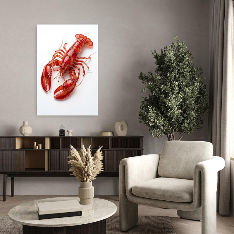 Homard rouge brillant, impression d'art moderne homard minimaliste moderne océan, H 36 po x l 24 po