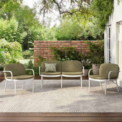 S 3 pièces Patio - Cadre blanc, coussins, 2 fauteuils club et 1, revêtement respirant, léger, espace par -, -, facile à réorganiser
