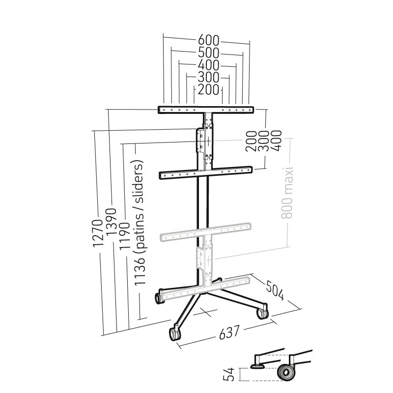 Universal TV Stand - Metal Grey, Black, 139cm H x 63.70cm W x 50.40cm D