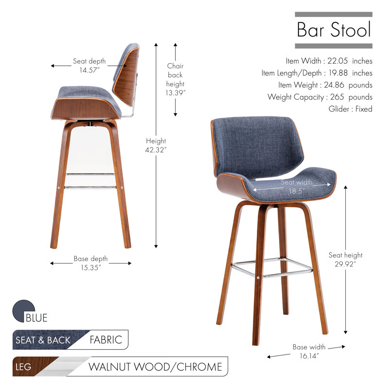 Tabouret tournant 29,92 "Borica, Bleu