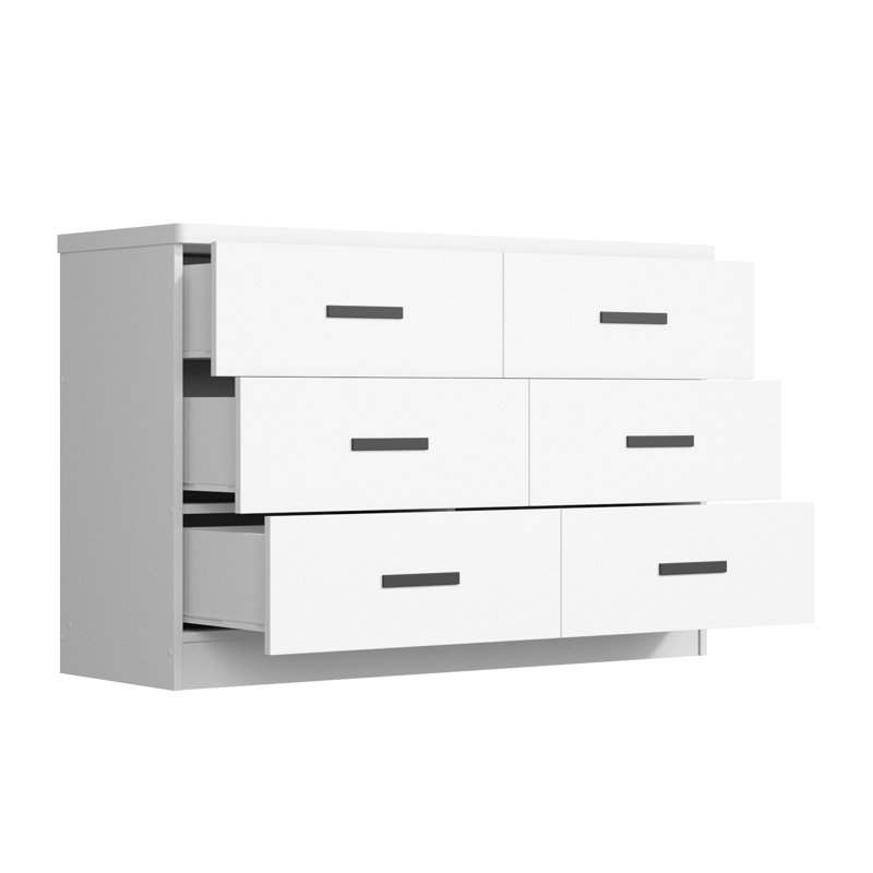 Barstis 6 Drawers Dresser Spacious Drawers, White