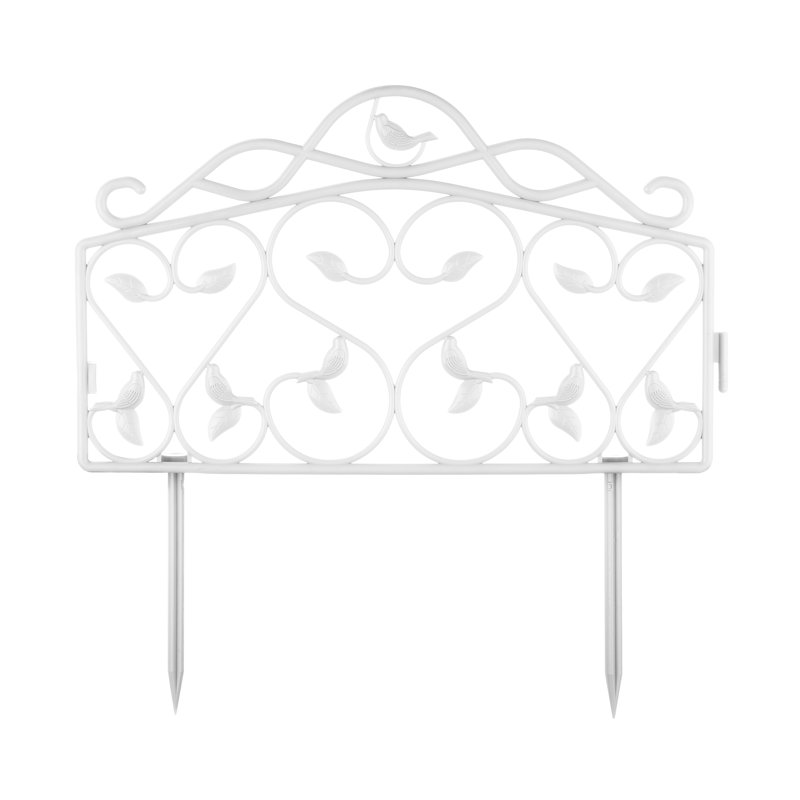 Bordure de jardin Evelyne: motif de feuilles et d'oiseaux, Blanc, 16