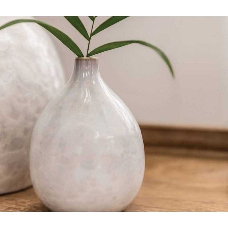 Crystalline Handmade Stoneware Table Vase, Candent White