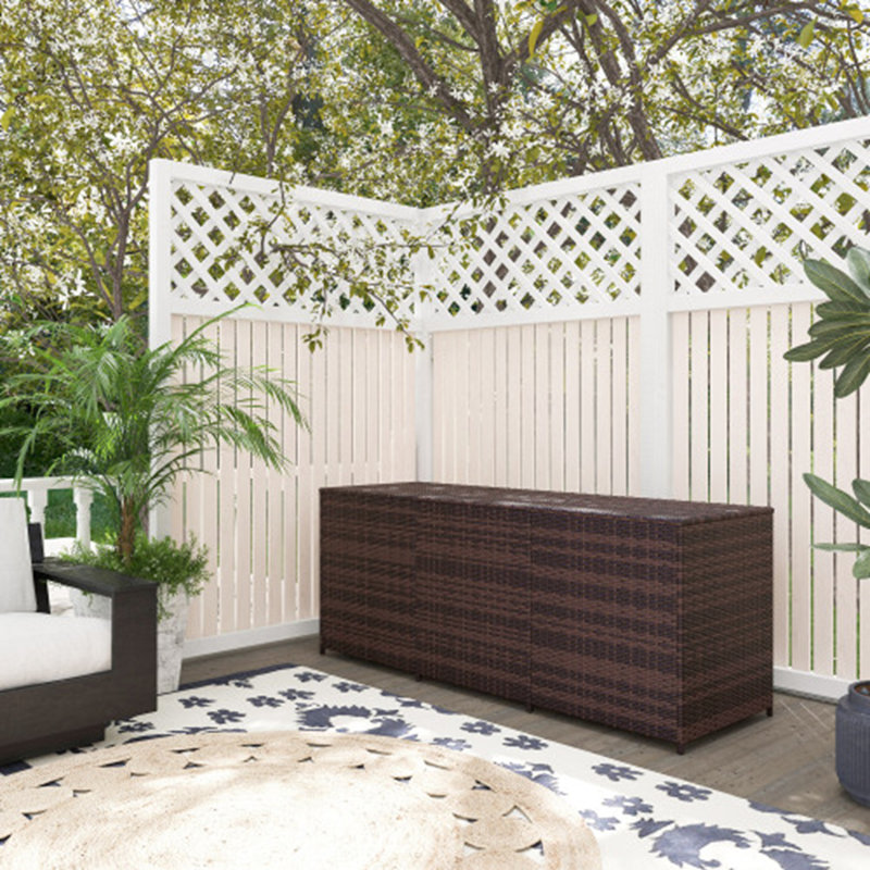 175-Gallon Mixed PE Rattan Deck Box with Pneumatic Lift & Inner Liner, 28.7" H x 70.9" W x 23.6" D, Brown