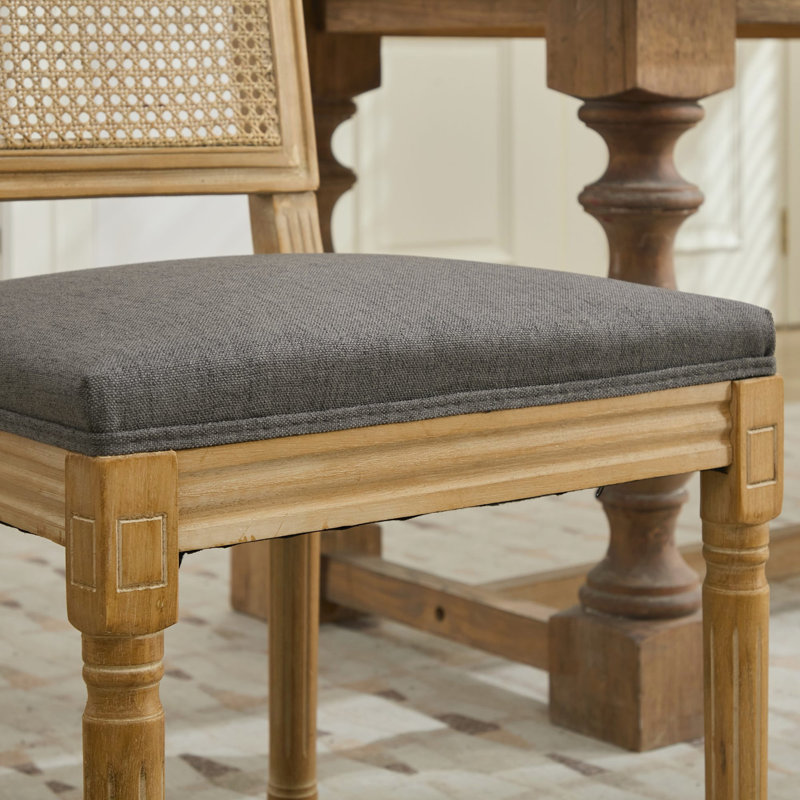 Ensemble de 2 chaises French Decor avec dossier carré en rotin, Gris, Gris
