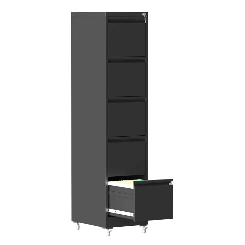 4 Drawer Metal Locking Vertical File Cabinet On Wheels – Heavy-Duty Lockable Cabinet For Home & Office, Black