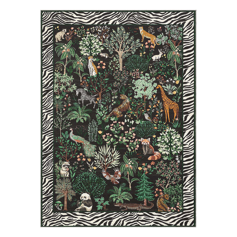 Tapis lavable à la machine Jungle Animal, Noir, 8 x 10 pi