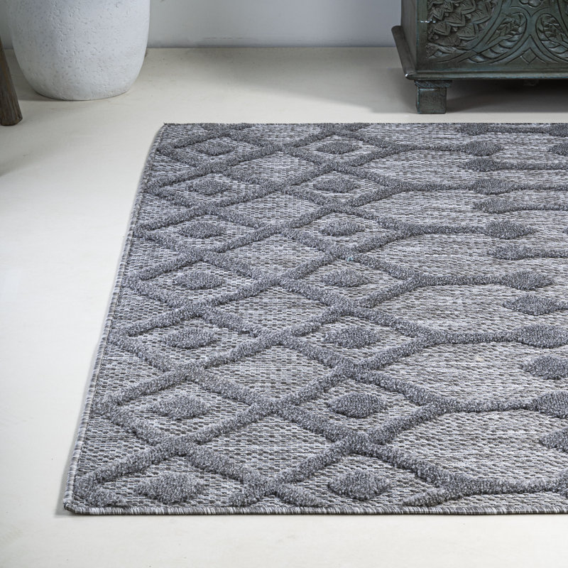 Tapis intérieur / extérieur gris foncé Adalbern, Rectangle 3 pi 1 po x 5 pi