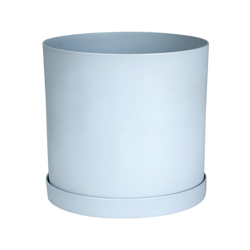 Pot à fleurs rond intérieur / extérieur en plastique moderne avec soucoupe, H 9,5 po x l 9,63 po x P 9,63 po, Bleu