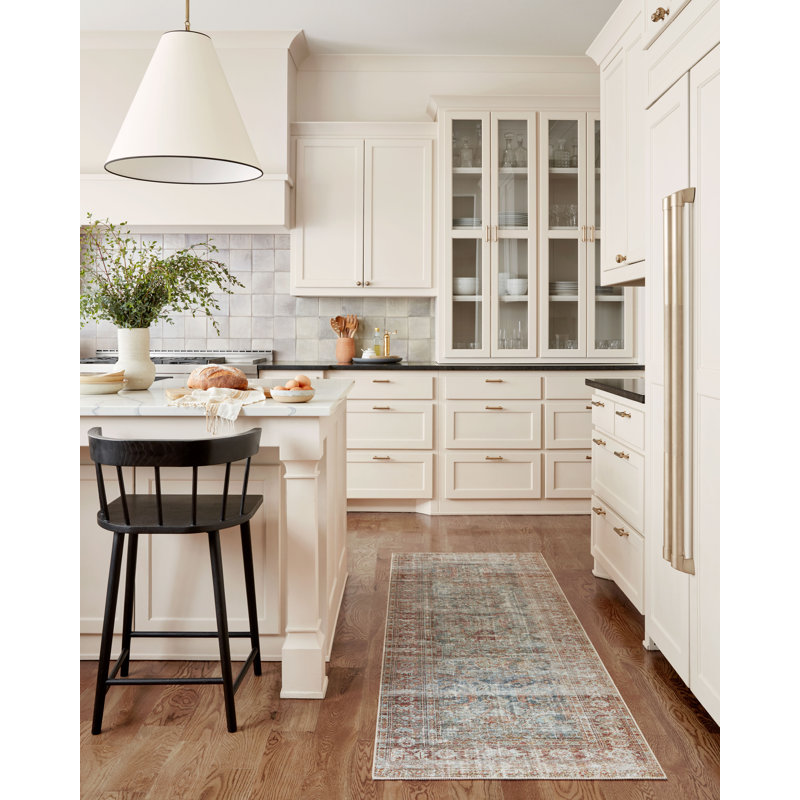 Jules Red Synthetic Stain-Resistant Low-Pile Runner Rug