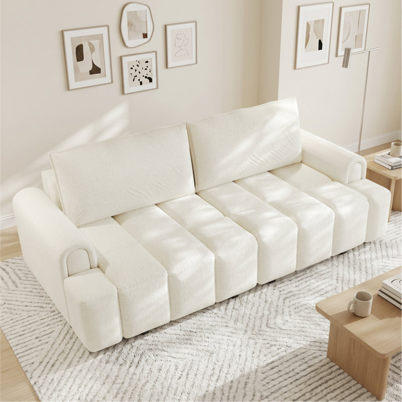 Canapé-lit gigogne à 3 places 90,2 po avec rangement et siège, Beige