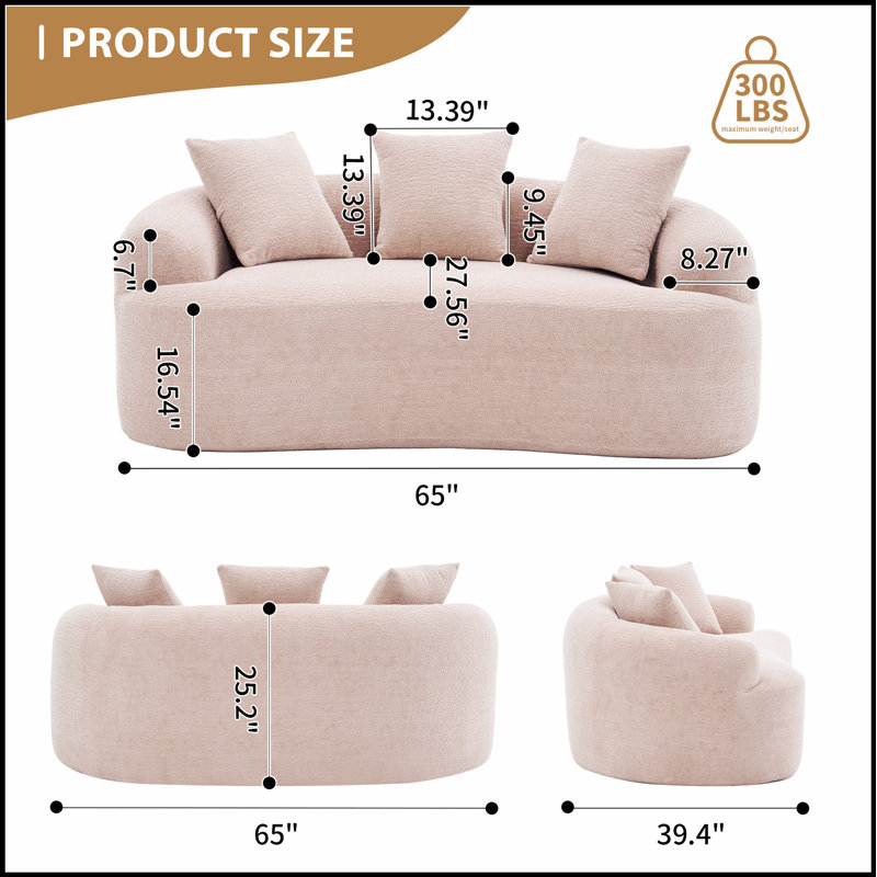 Canapé-causeuse avec tissu en chenille grain de bois, éponge haute densité pour le confort, conception sans assemblage idéale pour les petits espaces et grande capacité