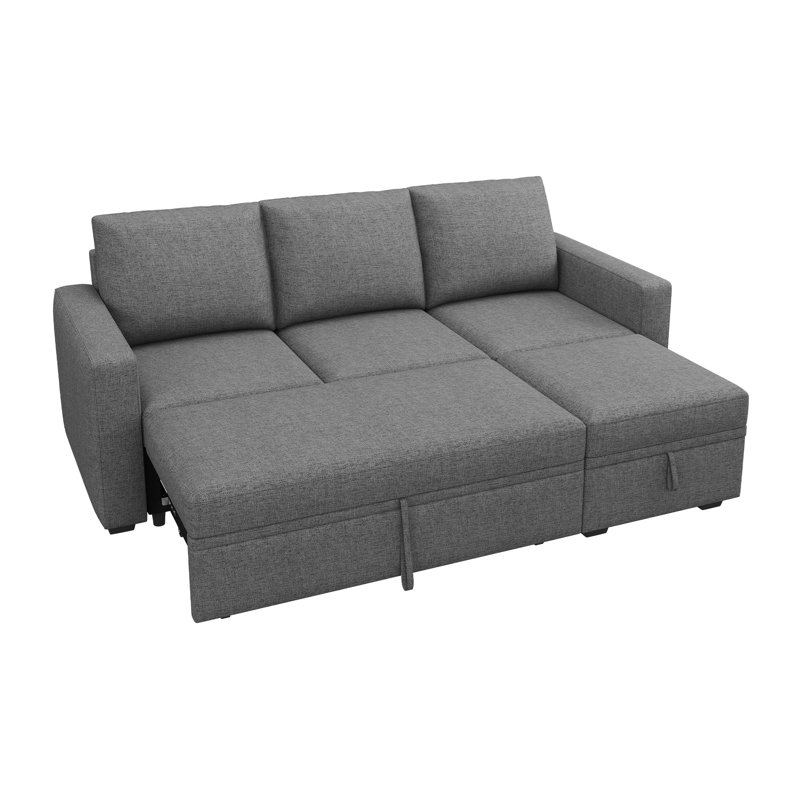 Anureet L-Shaped Sectional Modular Sofa Bed With Storage Seat, Gray Polyester