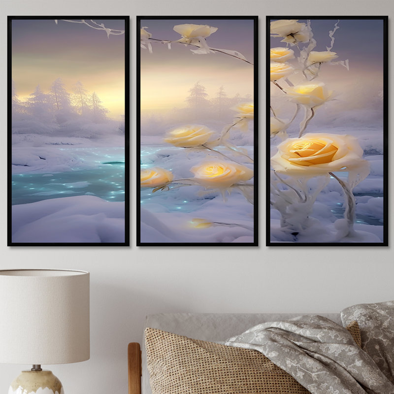 Ensemble d'art mural Middleborough - Roses, Cadre flottant noir, H 40 po x l 60 po x P 1 po