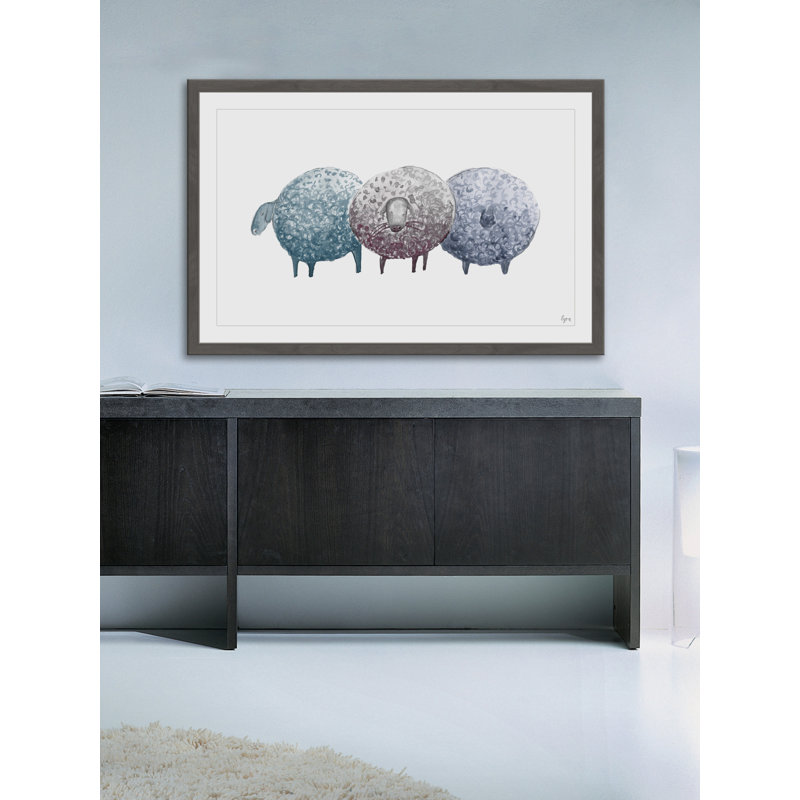 « trois mouton », reproduction d’art encadrée, H 12 po x l 18 po x P 1,5 po