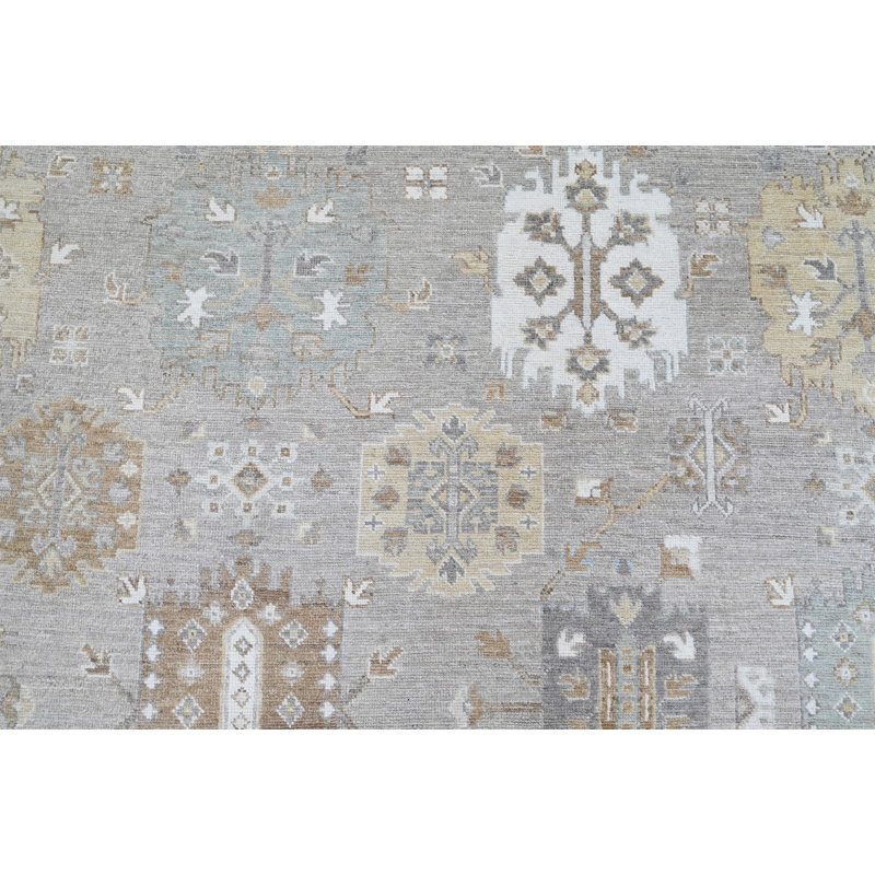 Hand Knotted Wool Area Rug in Silver