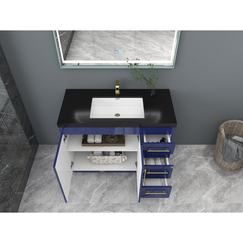 Ensemble de meuble-lavabo simple 42 po Campball, Bleu nuit brillant, Or mat