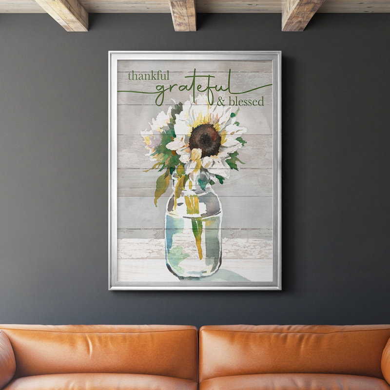 «Thankful, Grateful, Blessed», reproduction encadrée de qualité supérieure - prête à être accrochée, Argent