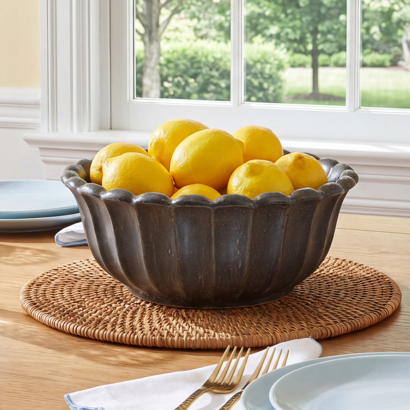 Fluted Ceramics Fruit Bowl