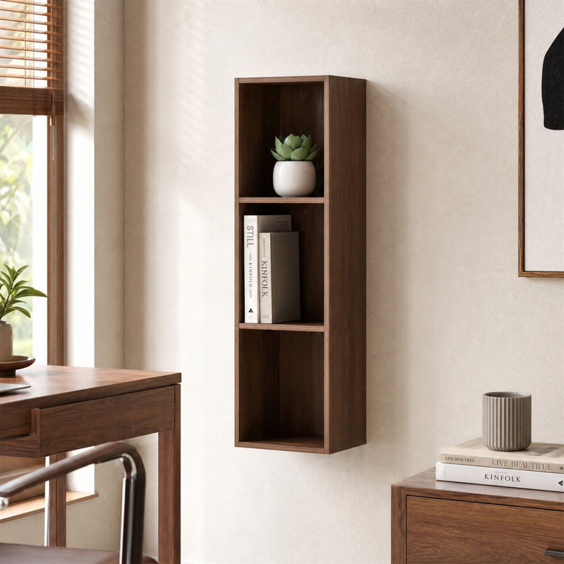 12" Wall Mounted 3-Tier Bathroom Cabinet, Open Wall Rack, Espresso