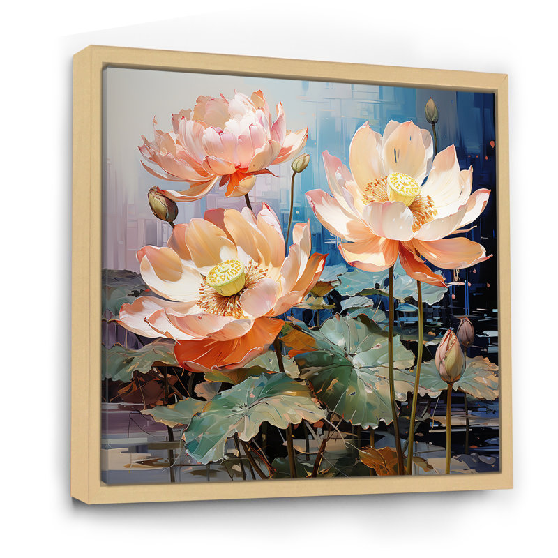Fleurs de lotus fauves III sur toile, Cadre naturel flottant, H 30 po x l 30 po x P 1 po